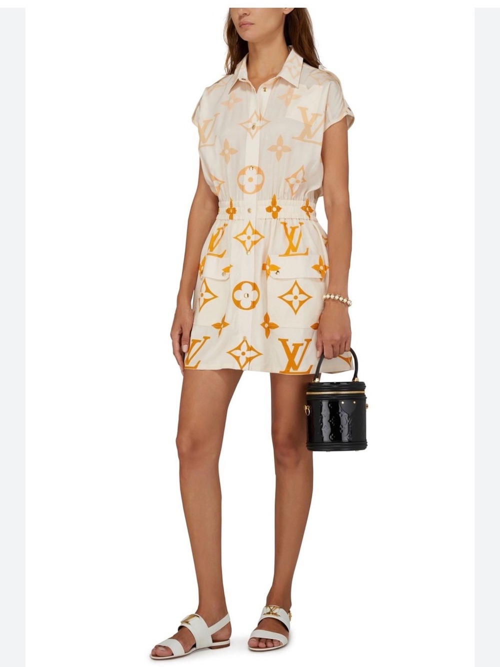 Louis Vuitton White and Yellow Monogram Short Shirt Dress
